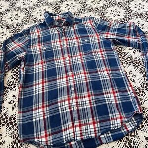Old Navy vintage inspired Men's Casual Blue and Red Plaid Flannel Shirt